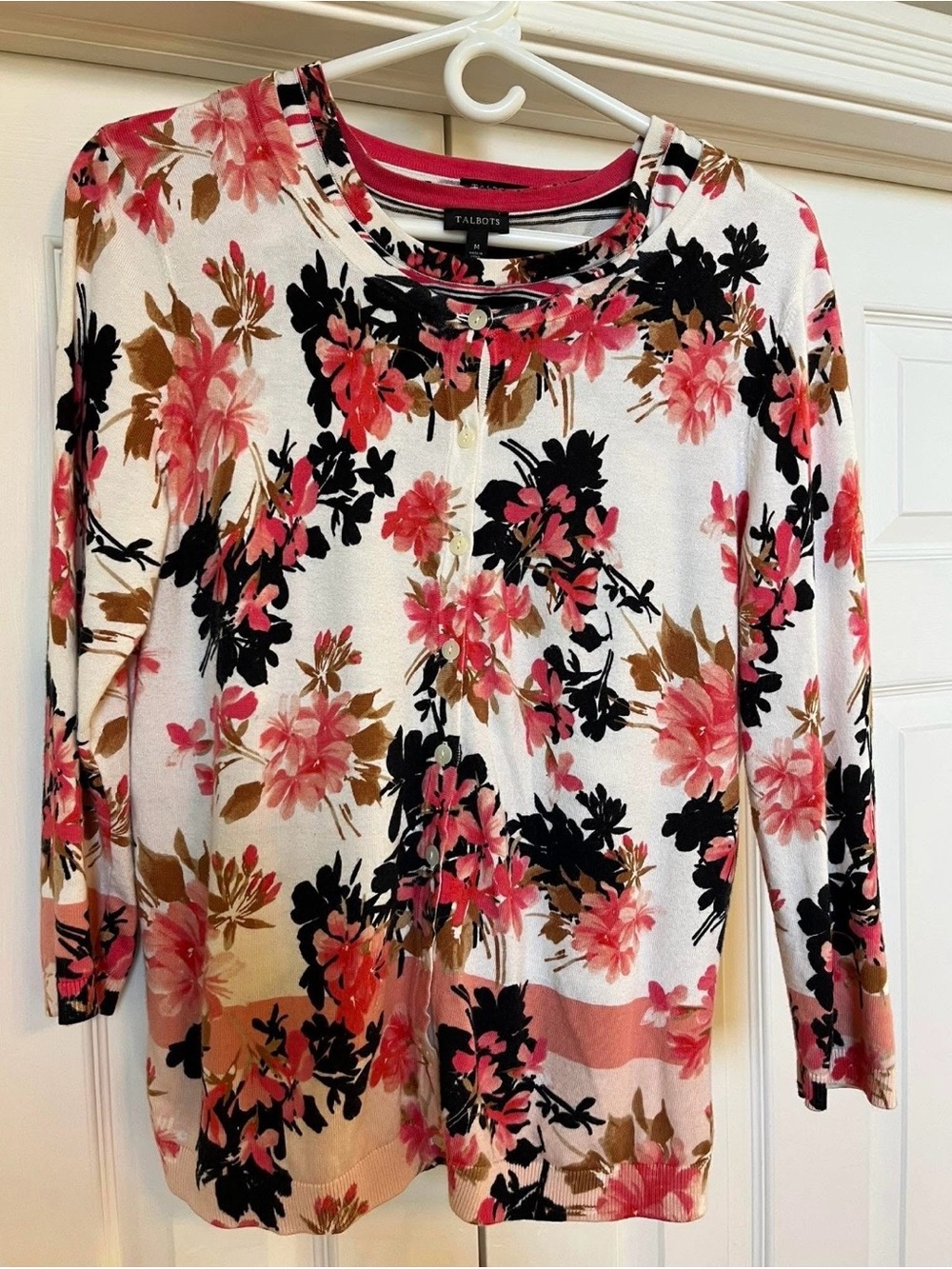 Talbots White Floral Button-Front Cardigan with layering tank